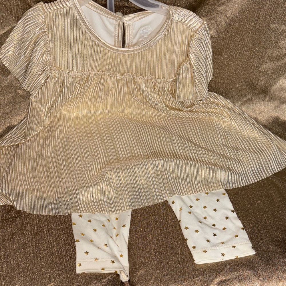 Gold and Cream Baby Dress with Star Leggings